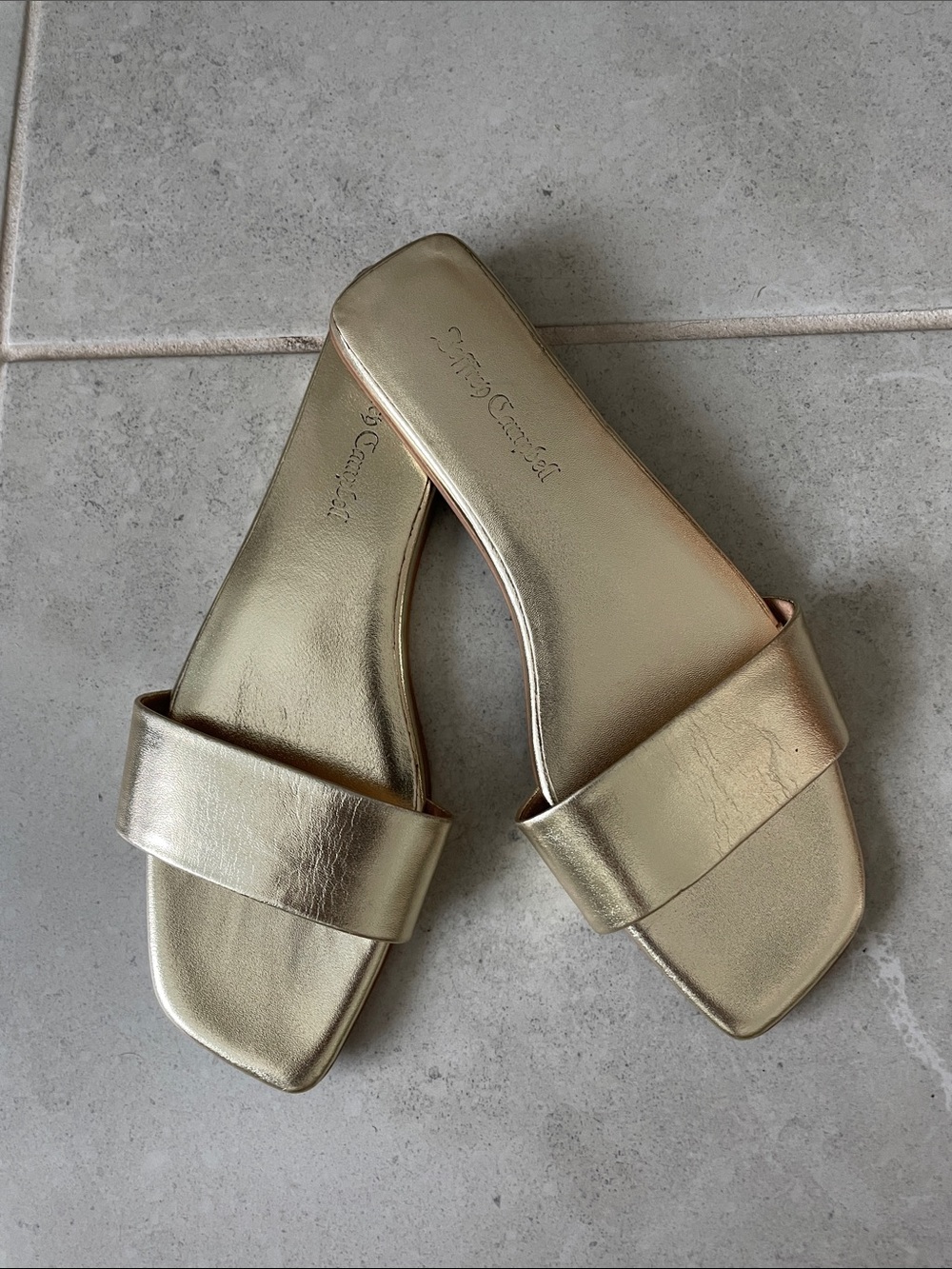 Jeffrey Campbell used Metallic Gold Slide Sandals for Women - Classic Slip-On